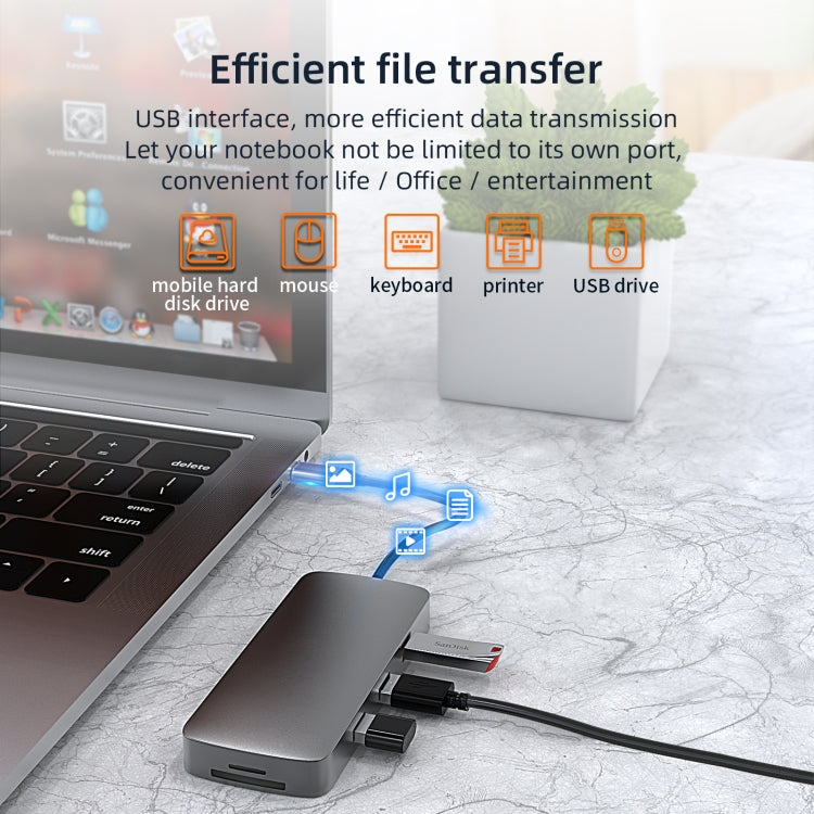 BL10V 10-in-1 USB-C/Type-C to RJ45 + VGA + HDMI + 3.5mm AUX + SD/TF Card Slot + PD USB-C/Type-C + USB 3.0 + 2 USB 2.0 Ports Docking Station HUB, BL10V