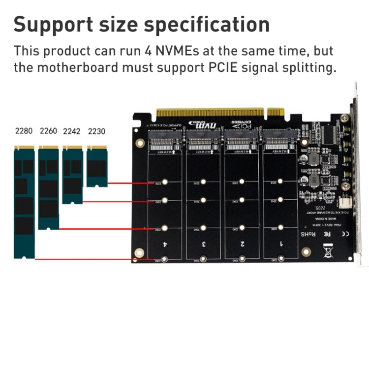 PH44 NVME 4-disk array card, PCI-E signal split array card