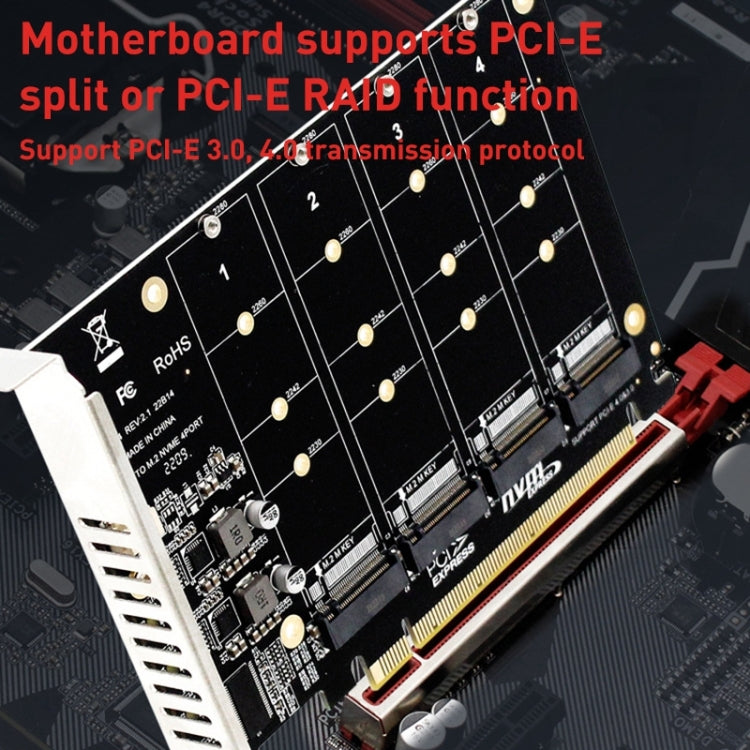 PH44 NVME 4-disk array card, PCI-E signal split array card