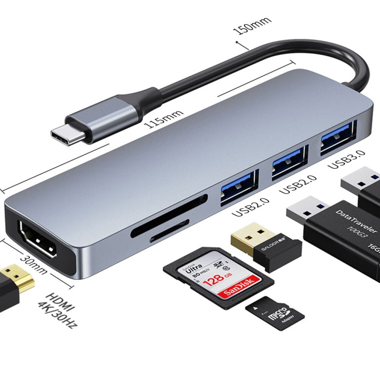 Adaptateur HUB 6-en-1 USB-C/Type-C vers station d'accueil USB, 6 in 1