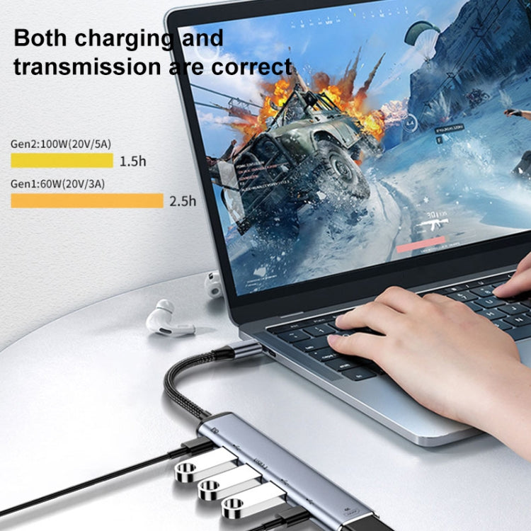 Y004 6-in-1 USB-C/Type-C to HDMI + USB 3.1 + Dual USB 2.0 + Dual USB-C/Type-C Interface Multifunctional Adapter, Y004