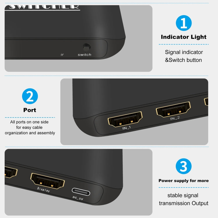 NK-H31 8K 3-in-1 HDMI Output Switcher for Xbox PS4 PS5 Roku UHD TV Monitor Projector, NK-H31