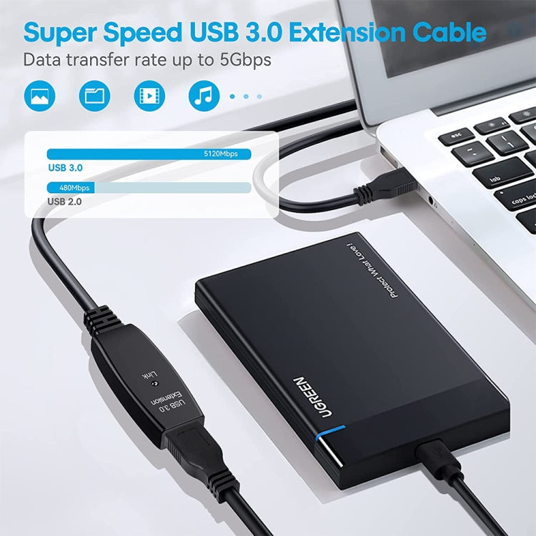Câble d'extension USB 3.0 mâle vers femelle pour synchronisation de données super rapide, longueur : 30 m, 30m