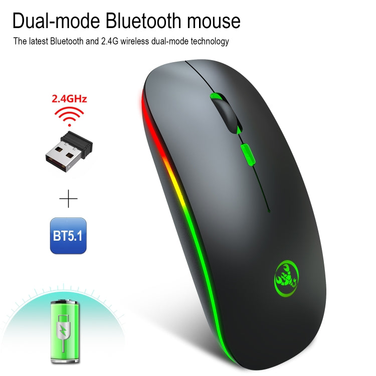 HXSJ T18 2.4GHZ 1600dpi Dual Mode Luminous USB + Bluetooth 5.1 Rechargeable Wireless Mouse