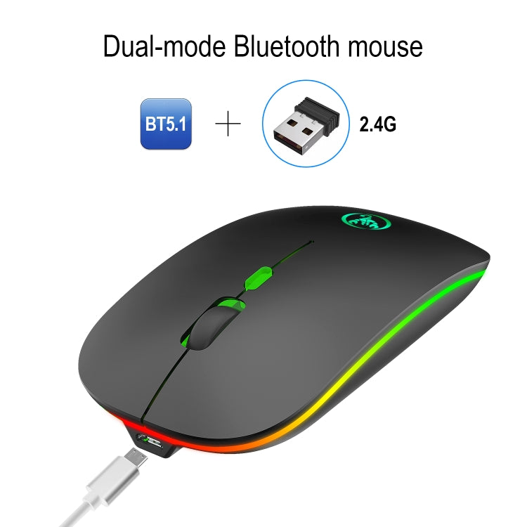 HXSJ T18 2.4GHZ 1600dpi Dual Mode Luminous USB + Bluetooth 5.1 Rechargeable Wireless Mouse