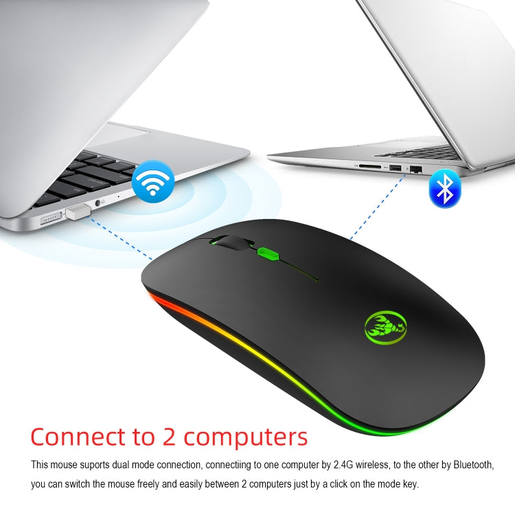 HXSJ T18 2.4GHZ 1600dpi Dual Mode Luminous USB + Bluetooth 5.1 Rechargeable Wireless Mouse