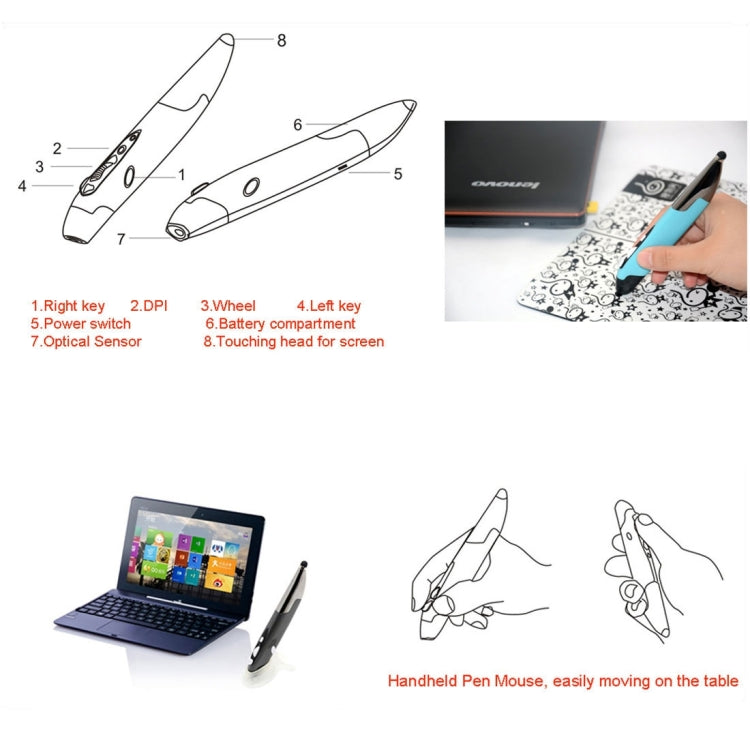 Souris intelligente sans fil portative innovante de style stylo 2,4 GHz pour ordinateur portable PC, Red, Blue, Grey
