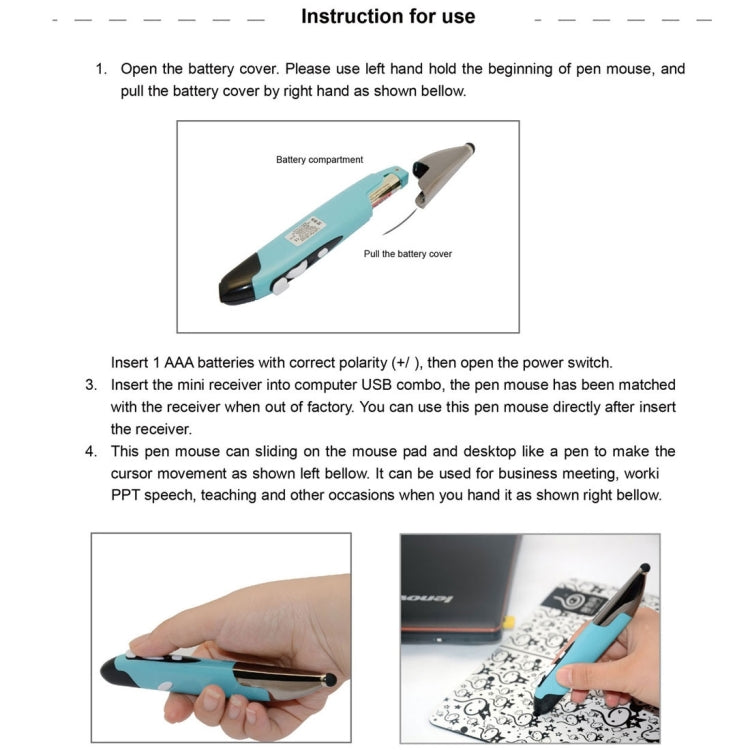 Souris intelligente sans fil portative innovante de style stylo 2,4 GHz pour ordinateur portable PC, Red, Blue, Grey