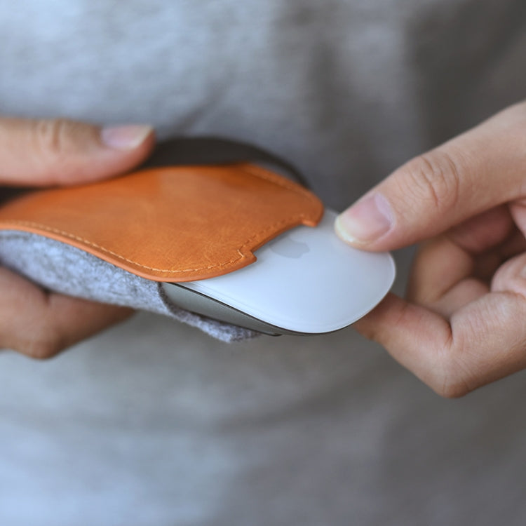 Elastic PU Leather Felt Fur Storage Bag for Apple Magic Mouse 2, European Style