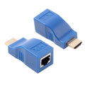 HDMI to RJ45 Extension Adapter (Receiver and Transmitter) via Cat-5e/6 Cable, Transmission Distance: 30m, Single RJ45 Blue
