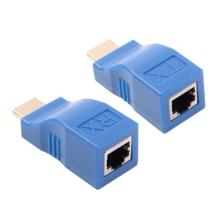 HDMI to RJ45 Extension Adapter (Receiver and Transmitter) via Cat-5e/6 Cable, Transmission Distance: 30m, Single RJ45 Blue