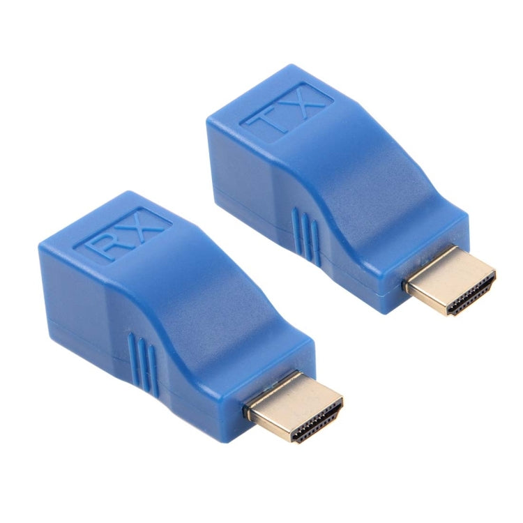 HDMI to RJ45 Extension Adapter (Receiver and Transmitter) via Cat-5e/6 Cable, Transmission Distance: 30m, Single RJ45 Blue