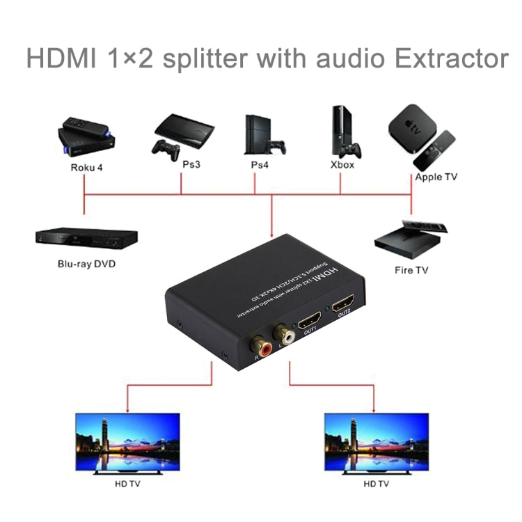 Répartiteur HDMI 1x2 4K avec extracteur audio pour gaming