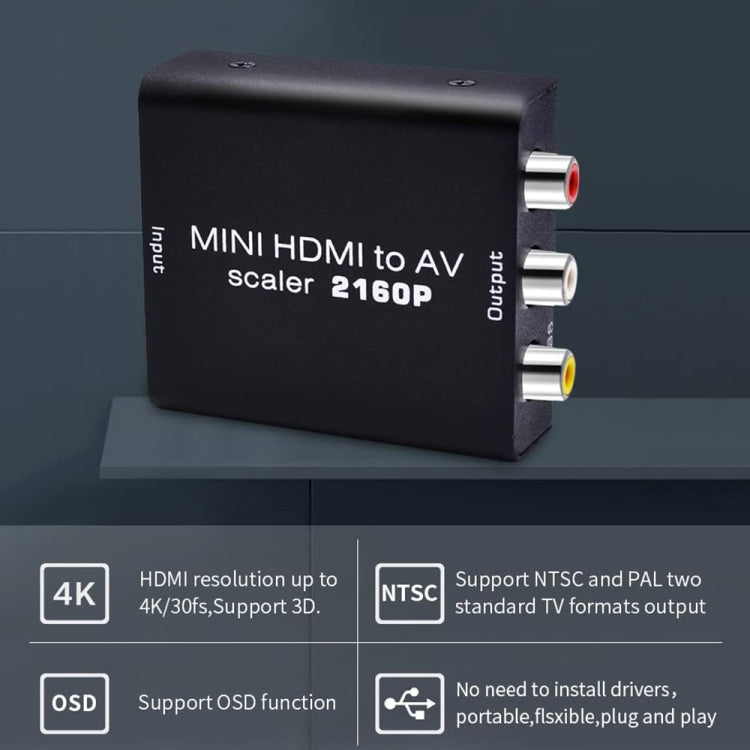Convertisseur de signal vidéo composite mini HDMI vers AV/CVBS, Mini HDMI to AV / CVBS