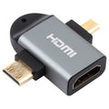 2-in-1 Gold-Plated Head Adapter Mini HDMI Male + Micro HDMI Male to HDMI Female, Mini HDMI Male+Micro HDMI Male to HDMI Female