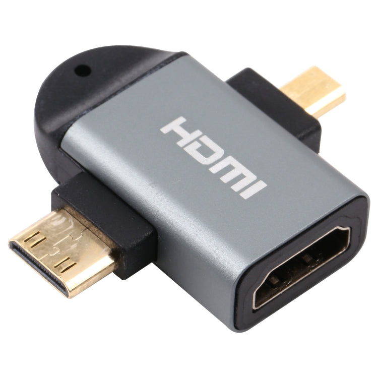 2-in-1 Gold-Plated Head Adapter Mini HDMI Male + Micro HDMI Male to HDMI Female, Mini HDMI Male+Micro HDMI Male to HDMI Female