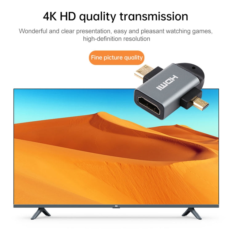 2-in-1 Gold-Plated Head Adapter Mini HDMI Male + Micro HDMI Male to HDMI Female, Mini HDMI Male+Micro HDMI Male to HDMI Female