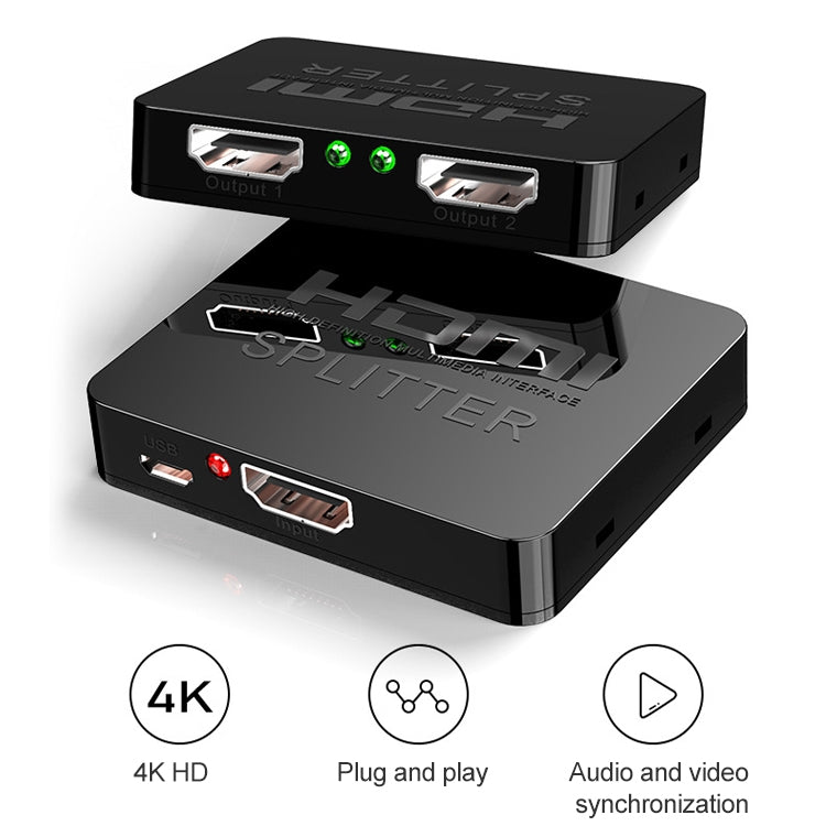 Mini HDMI 1x2 Splitter Amplifier, supports 3D and 4K x 2K