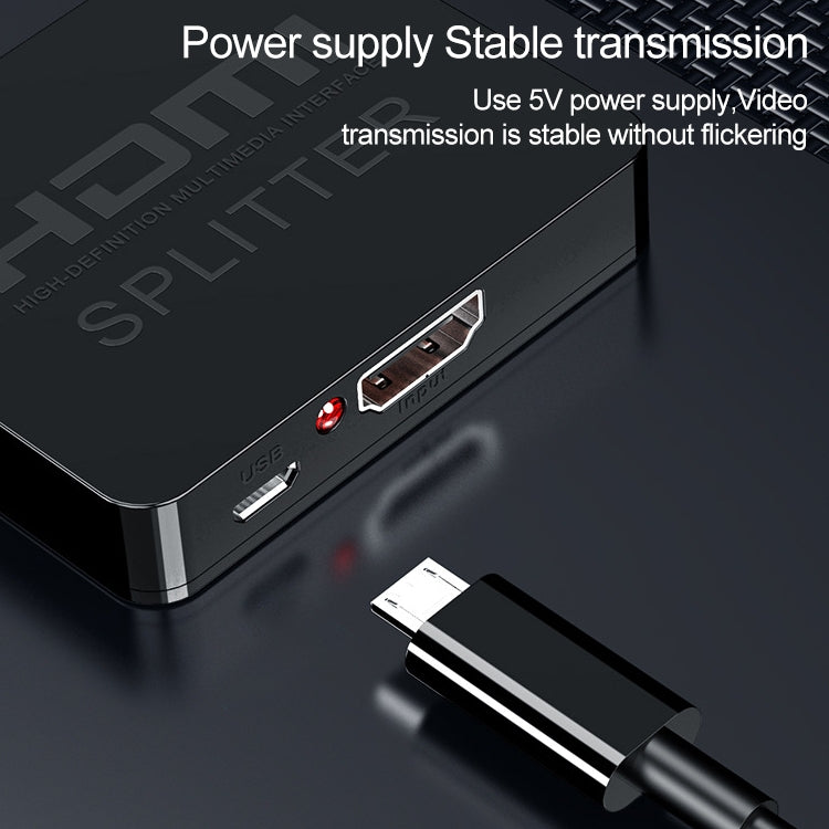 Mini HDMI 1x2 Splitter Amplifier, supports 3D and 4K x 2K