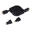 1m Retractable HDMI Male to HDMI Male Audio Video Connector Adapter Cable with Mini HDMI and Micro HDMI Adapters for HDTV Monitor and Projector and PC and Cameras and Tablets and Smartphones
