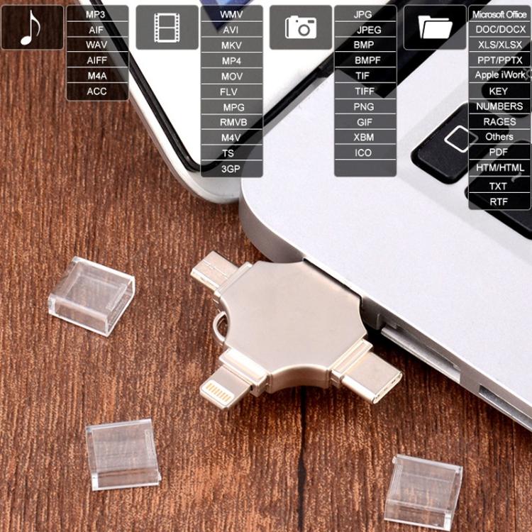 Disque Flash 128 Go 4 en 1 : USB-C, Micro USB, USB 3.0