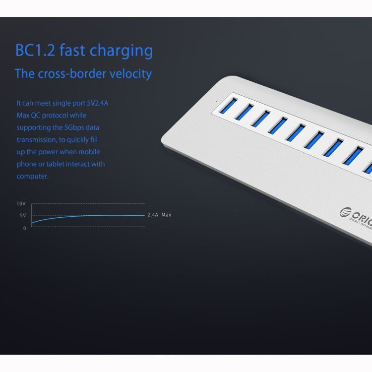 HUB USB 3.0 10 Ports Aluminium pour PC et Gaming - ORICO