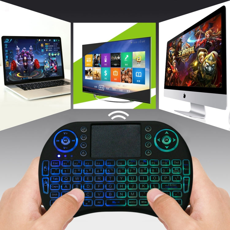 Clavier QWERTY sans fil Mini i8 2,4 GHz avec rétroéclairage coloré, pavé tactile et contrôle multimédia pour PC, Android TV BOX, lecteur X-BOX, smartphones, Change Colorful Backlight