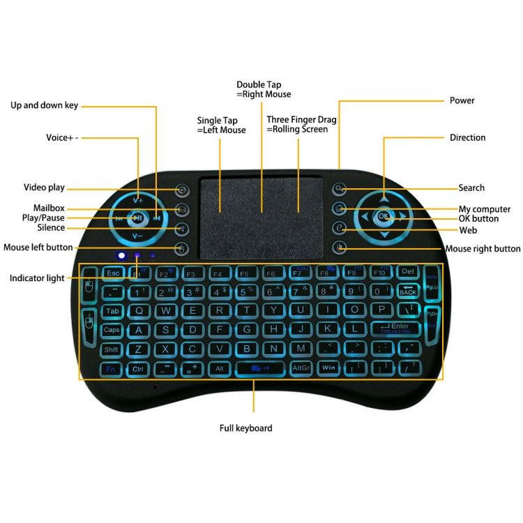 Clavier QWERTY sans fil Mini i8 2,4 GHz avec rétroéclairage coloré, pavé tactile et contrôle multimédia pour PC, Android TV BOX, lecteur X-BOX, smartphones, Change Colorful Backlight