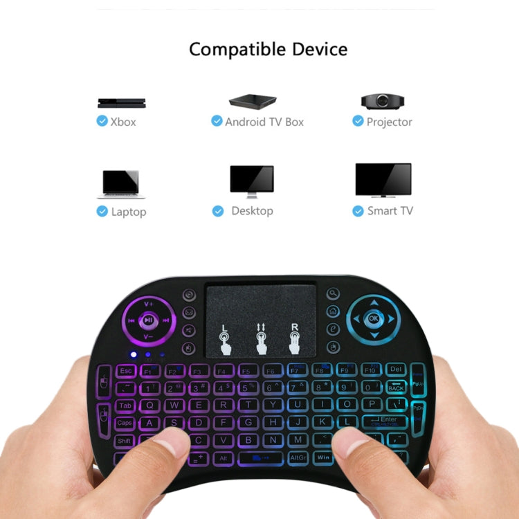 Clavier QWERTY sans fil Mini i8 2,4 GHz avec rétroéclairage coloré, pavé tactile et contrôle multimédia pour PC, Android TV BOX, lecteur X-BOX, smartphones, Change Colorful Backlight