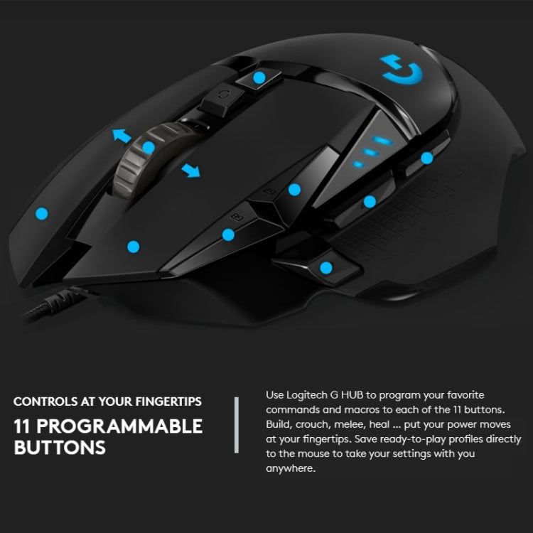 Logitech G502 HERO Gaming Mouse - 11 buttons, 2.1 m