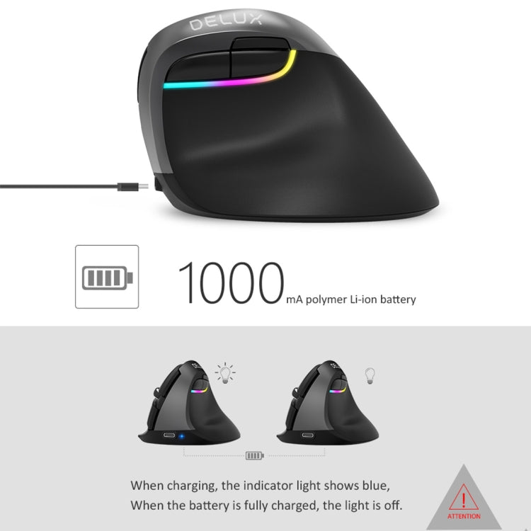 Souris verticale ergonomique DELUX M618 sans fil pour gaming