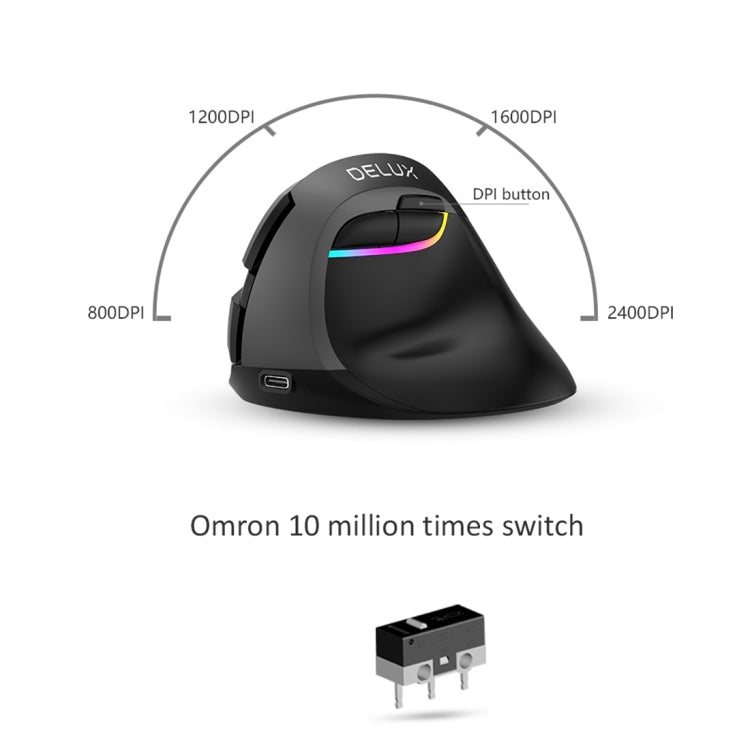 Souris verticale ergonomique DELUX M618 sans fil pour gaming
