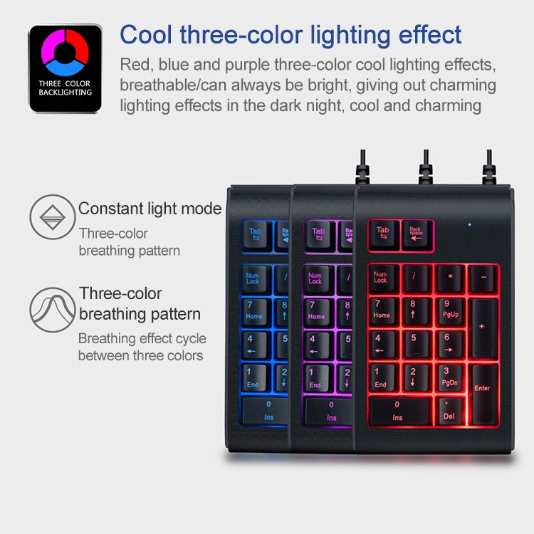 Clavier numérique filaire rétroéclairé tricolore pour gaming