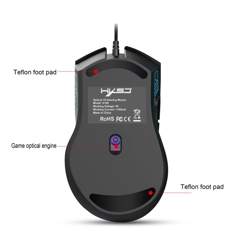 Souris gaming filaire HXSJ X100 7 boutons 3600 DPI