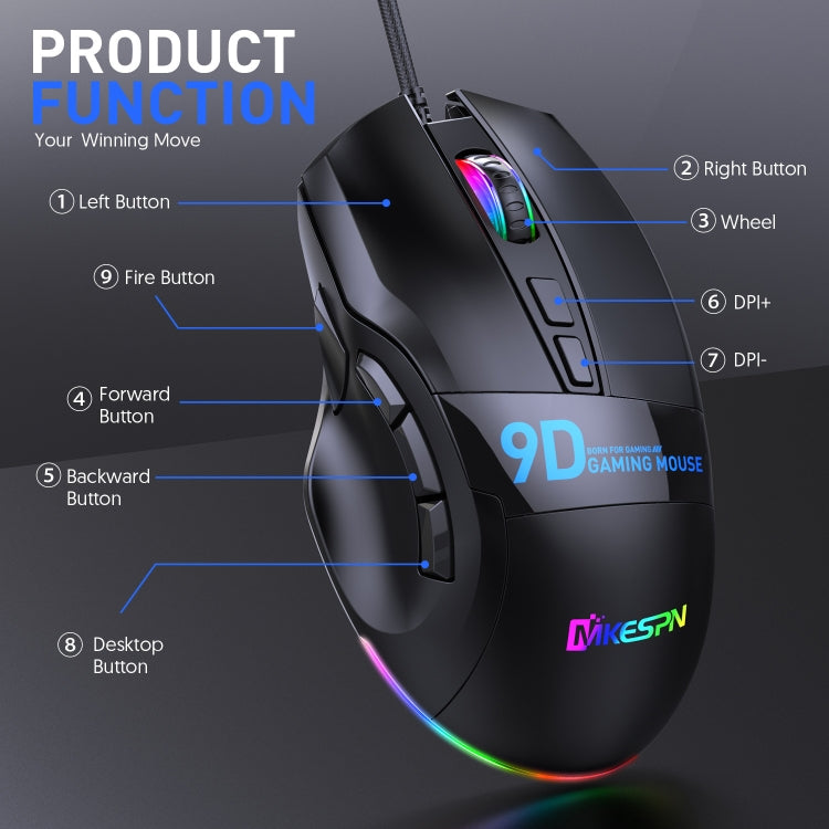 MKESPN X10 Souris de jeu filaire à définition macro RVB à 9 boutons, Macro Definition