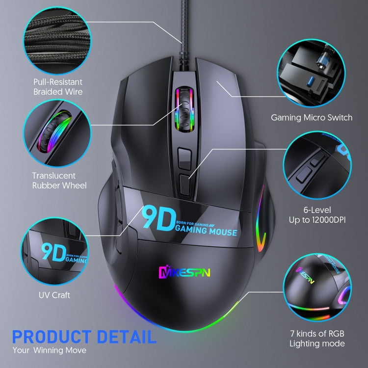 Souris Gaming Filaire RVB MKESPN X10 à 9 Boutons Macro