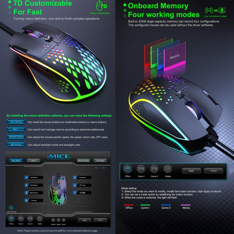 Souris Gaming iMICE T97 RGB 7200 DPI - Filaire & Performante