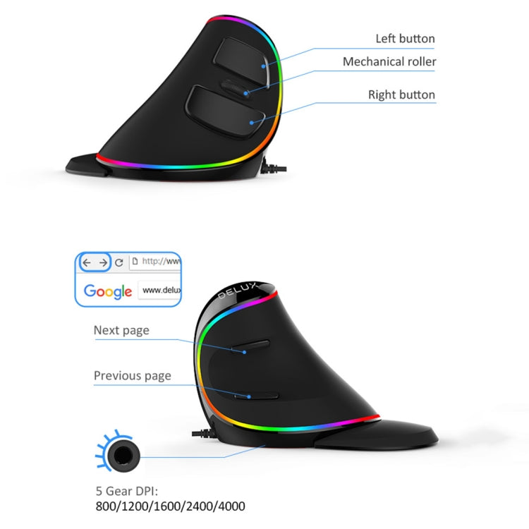Souris Gaming Ergonomique DELUX M618 Plus RGB 4000DPI