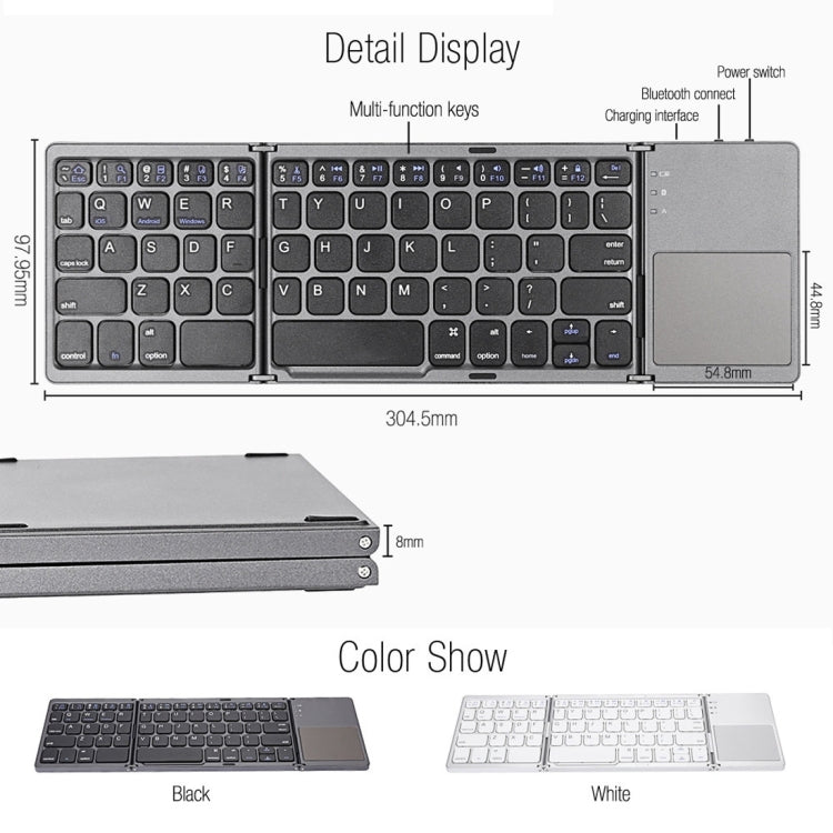 Clavier Bluetooth pliable avec pavé tactile pour gamers
