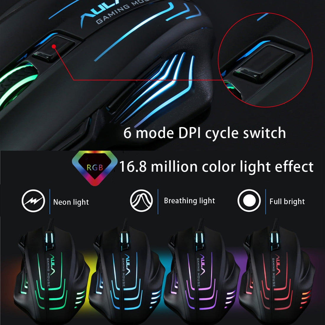 Souris Gaming Filaire 7D Aula Ghost Shark II - 4000 DPI