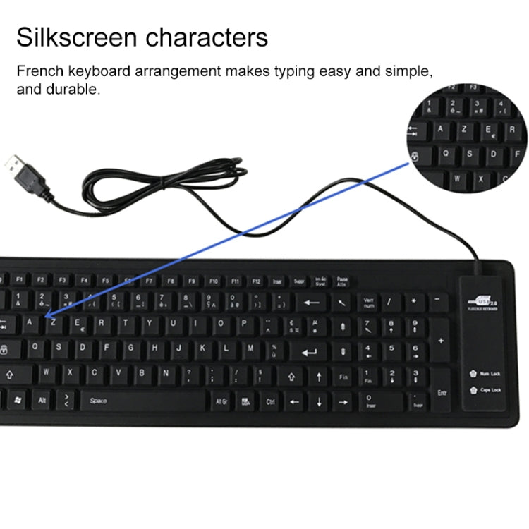 103 touches français USB filaire Silicone clavier étanche clavier d'ordinateur portable de bureau, longueur du câble: 1.5 m