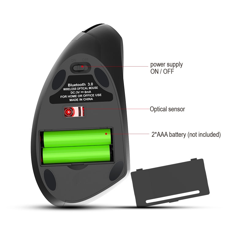 HXSJ T29 Bluetooth 3.0 Wireless 6 Buttons 2400 DPI Adjustable Ergonomics Optical Vertical Mouse, 6 Buttons T29 Black, 6 Buttons T29 Grey