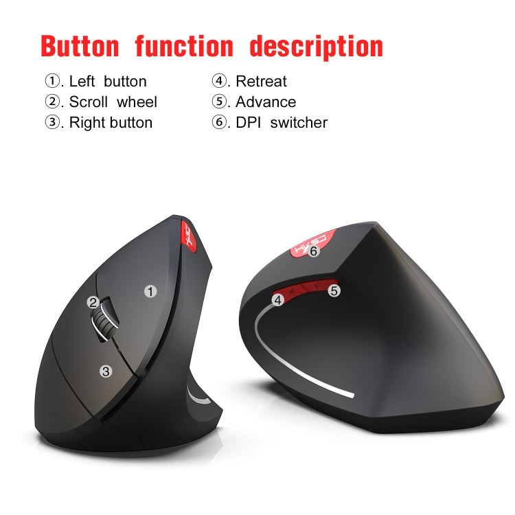 HXSJ T29 Bluetooth 3.0 Wireless 6 Buttons 2400 DPI Adjustable Ergonomics Optical Vertical Mouse, 6 Buttons T29 Black, 6 Buttons T29 Grey