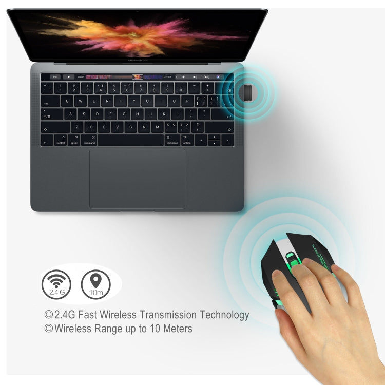 HXSJ M10 2.4GHz 6 touches USB Rechargeable éclairage coloré ergonomique 2400DPI souris de jeu optique sans fil pour ordinateurs de bureau, M10