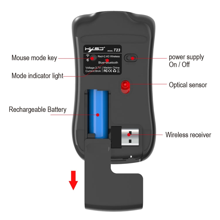 HXSJ T23 Ergonomic Wireless Gaming Mouse - 1600 DPI