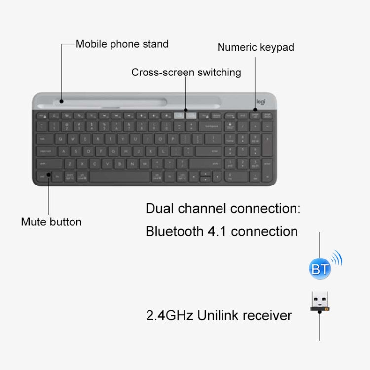 Clavier sans fil multi-appareils fin et léger double modes Logitech K580 avec support de téléphone