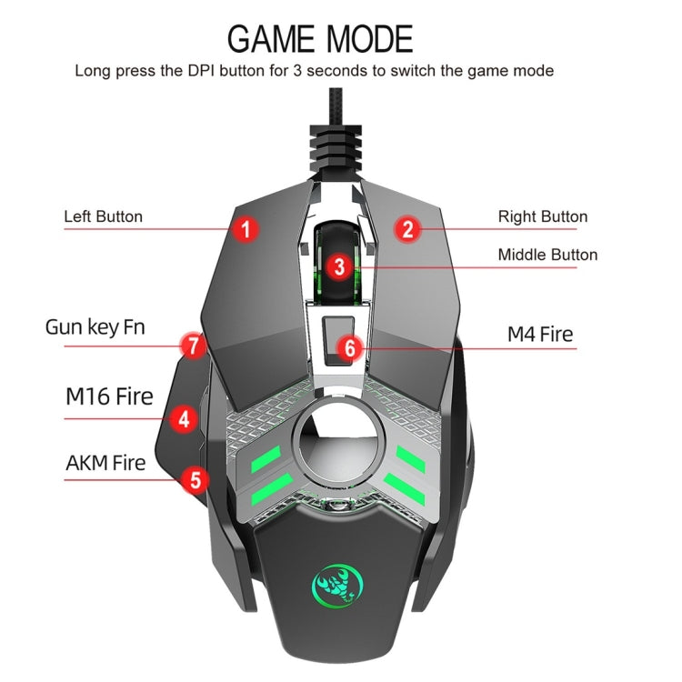 Souris Mécanique HXSJ J200 pour Gaming - 7 Touches