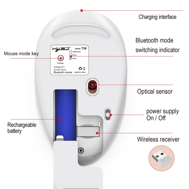 Souris Bluetooth HXSJ T36 : Silencieuse et Multimodes pour