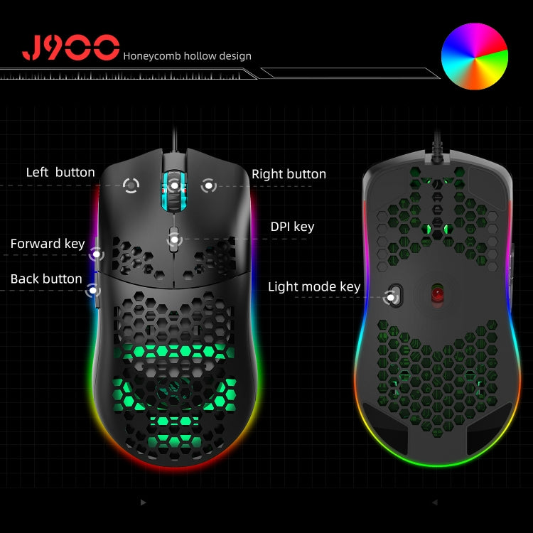 HXSJ J900 6-Button RGB Lighting Programmable Wired Gaming Mouse (White), J900(Black), J900(White)