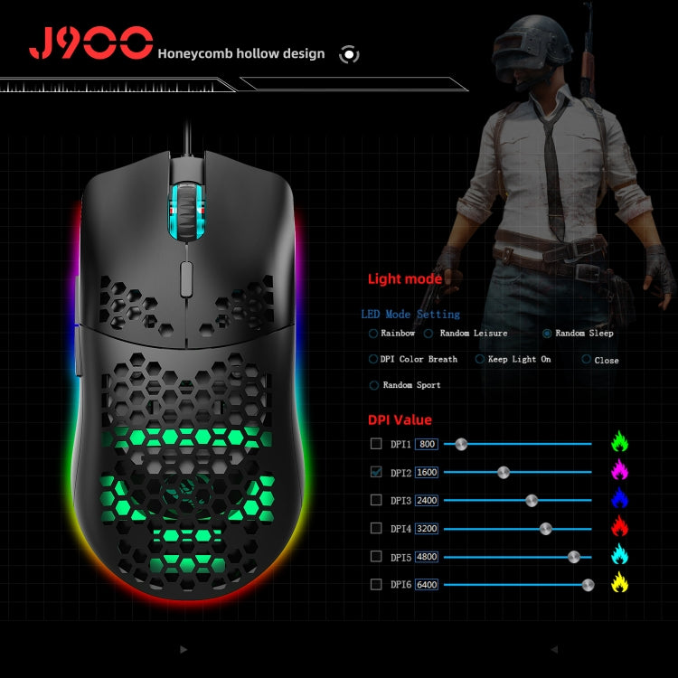 HXSJ J900 6-Button RGB Lighting Programmable Wired Gaming Mouse (White), J900(Black), J900(White)